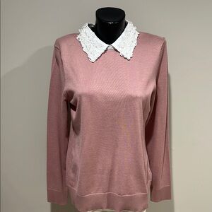 Cable & Gauge Pink Sweater with White Collar